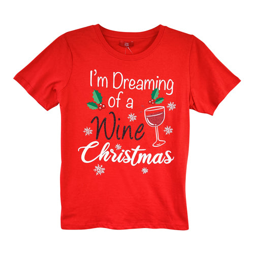 Ladies Red Wine Christmas T-Shirt T-Shirts FabFinds   
