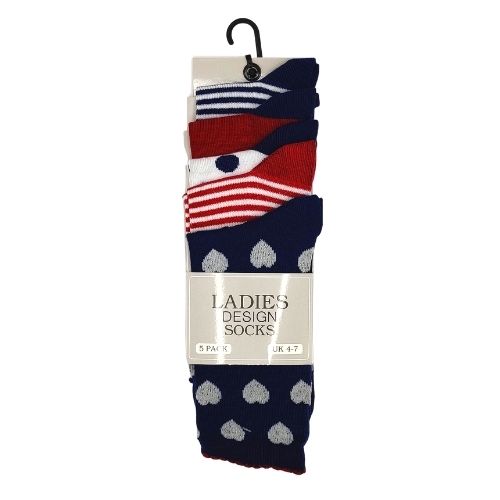 Ladies Design Socks Heart, Stripes and Spots 5 Pairs Socks FabFinds   