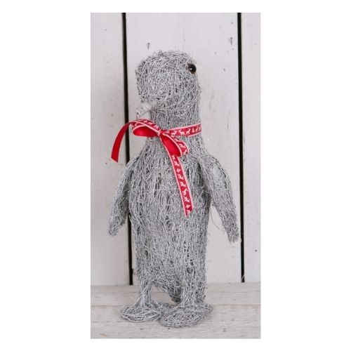 Large Grey Woven Christmas Penguin (H43.5 x L21 x W18 cm) Christmas Festive Decorations FabFinds   