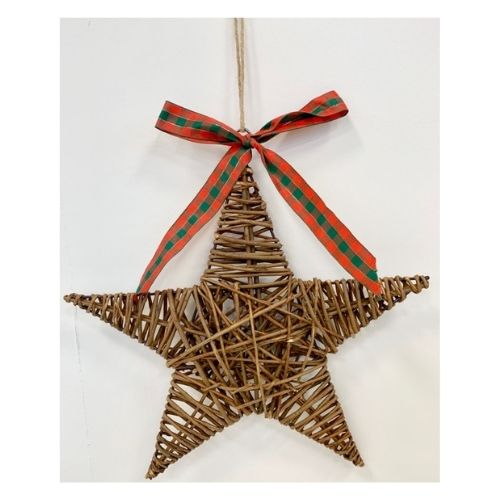 Large Wicker Star With Ribbon Christmas Decoration 37cm Christmas Festive Decorations FabFinds   