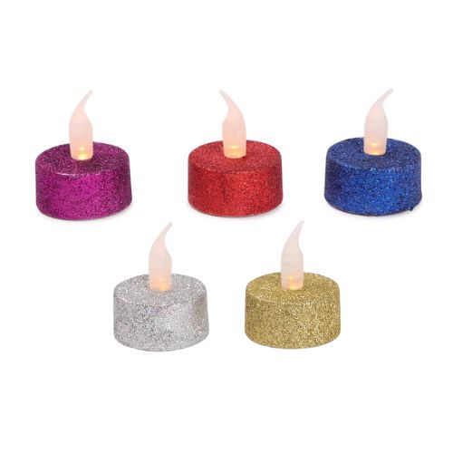 Glitter LED Flickering Tealights 4 Pack Festive Christmas Decorations FabFinds   