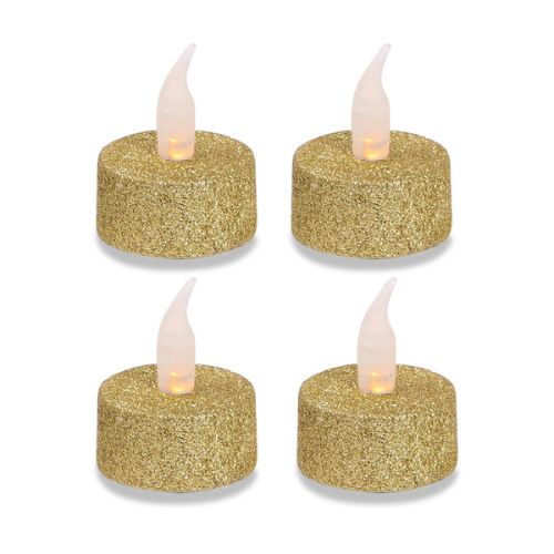 Glitter LED Flickering Tealights 4 Pack Festive Christmas Decorations FabFinds Gold  