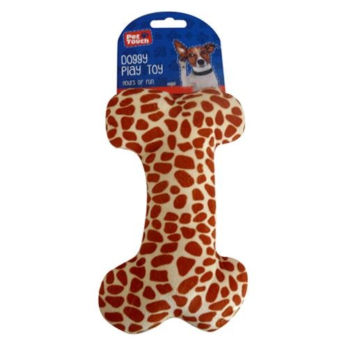 Pet Touch Squeaky Plush Bone Doggy Toy Assorted Colours Dog Toys Pet Touch Giraffe Pattern  