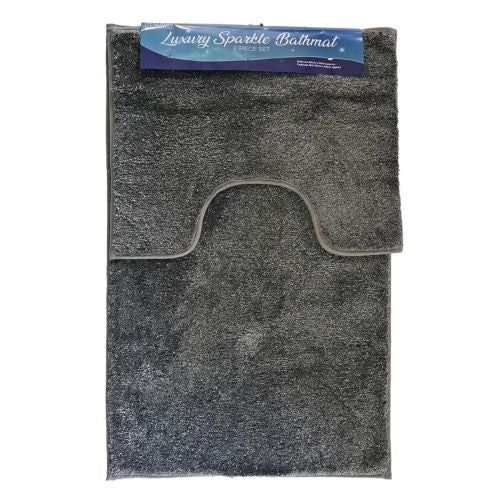 Luxury Sparkle Bathmat & Pedestal Mat 2 Piece Assorted Colours Bathroom Accessories Home Collection Grey  