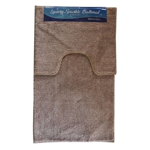 Luxury Sparkle Bathmat & Pedestal Mat 2 Piece Assorted Colours Bathroom Accessories Home Collection Taupe  