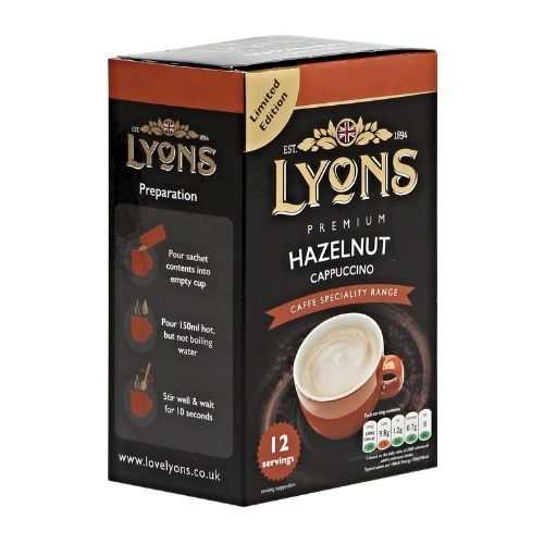 Lyons Premium Instant Hazelnut Cappuccino Coffee x 12 Sachets 15g Coffee Lyons   