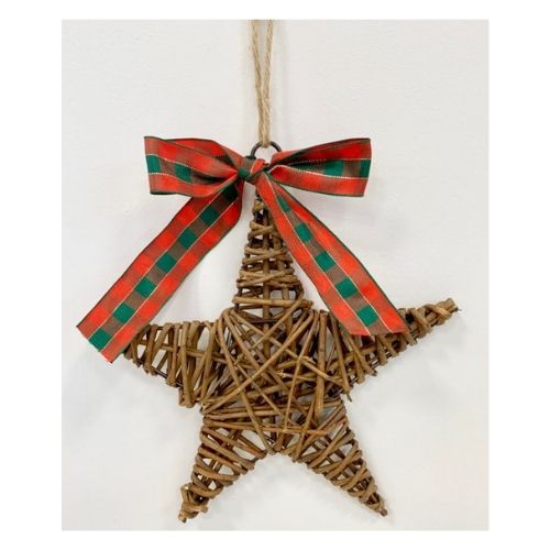 Medium Wicker Star With Ribbon Christmas Decoration 29cm Christmas Festive Decorations FabFinds   