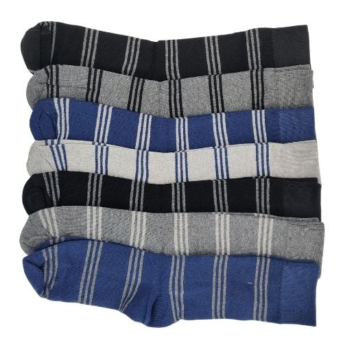 Men's Cotton Rich Navy and Grey Striped Socks 7 Pairs Socks FabFinds Navy Black & Grey Stripe  