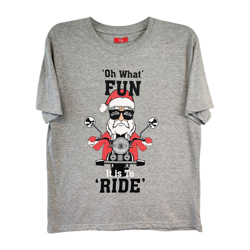 Mens Grey Motorbike Santa Christmas T-Shirt T-Shirts FabFinds   
