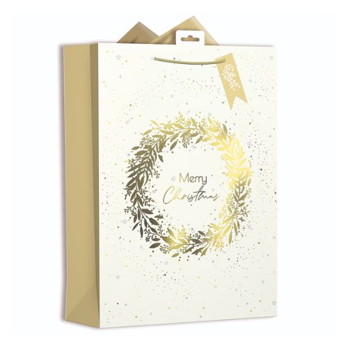 Gold & Cream Christmas Wreath Gift Bag Medium Christmas Gift Bags & Boxes Anker   
