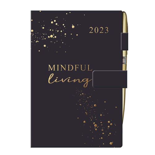 2023 Mindful Living Black & Gold Diary With Pen A5 Diary Design Group   