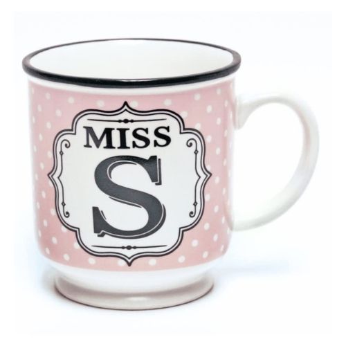 Miss S Pink and White Spot Alphabet Mug Mugs FabFinds   