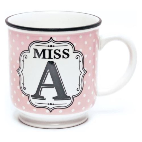 Miss A Pink and White Spot Alphabet Mug Mugs FabFinds   