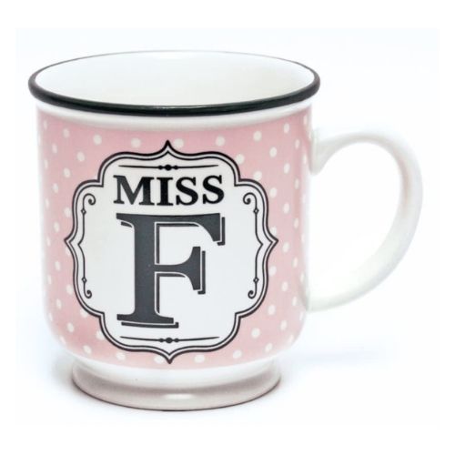 Miss F Pink and White Spot Alphabet Mug Mugs FabFinds   