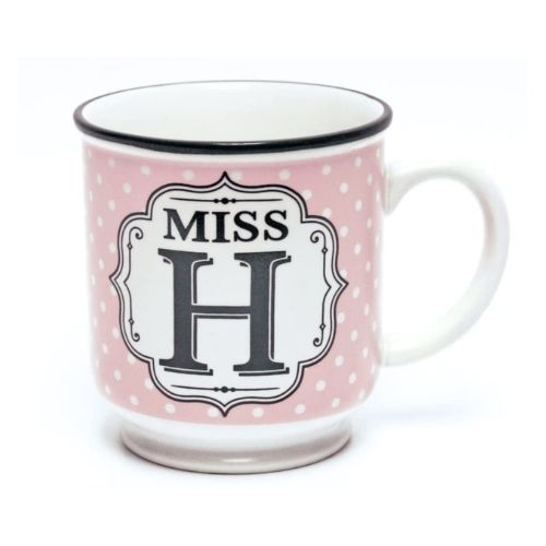 Miss H Pink and White Spot Alphabet Mug Mugs FabFinds   