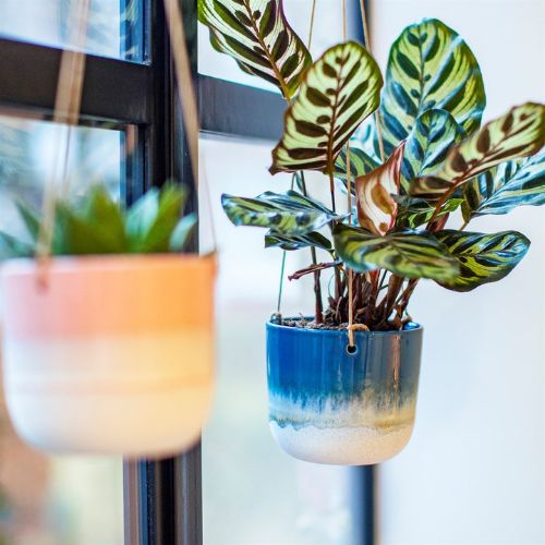 sass and belle hanging planter Sass & Belle Mojave Glaze Blue Hanging Planter