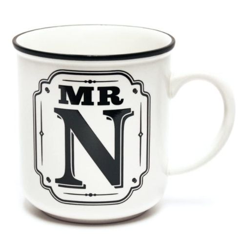 Mr N White and Black Alphabet Mug Mugs FabFinds   