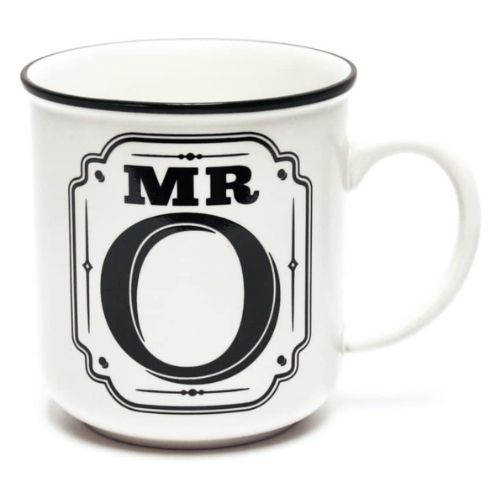 Mr O White and Black Alphabet Mug Mugs FabFinds   