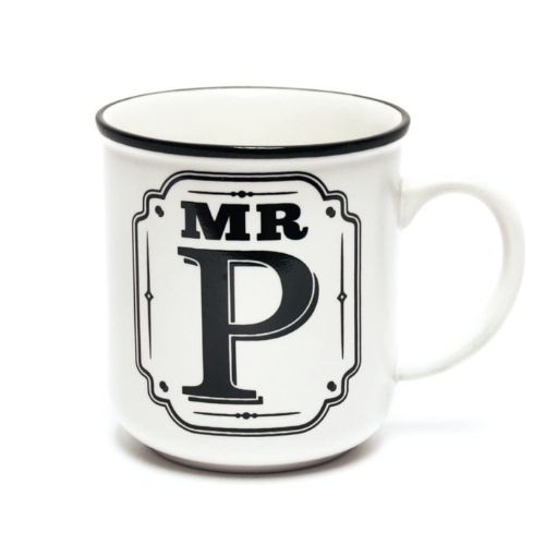 Mr P White and Black Alphabet Mug Mugs FabFinds   