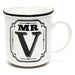 Mr V White and Black Alphabet Mug Mugs FabFinds   