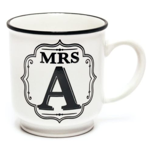 Mrs A White and Black Alphabet Mug Mugs FabFinds   