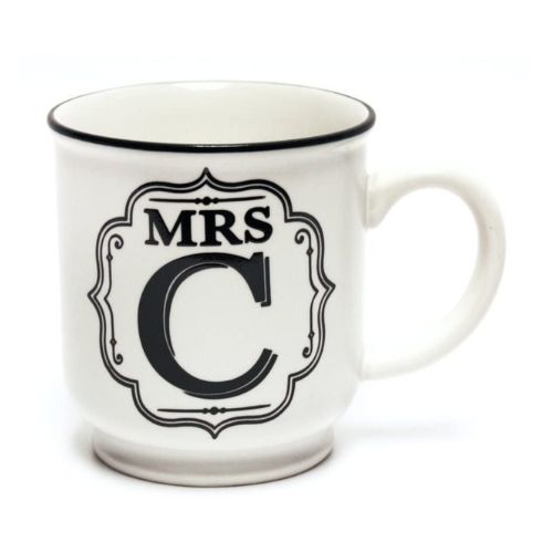 Mrs C White and Black Alphabet Mug Mugs FabFinds   