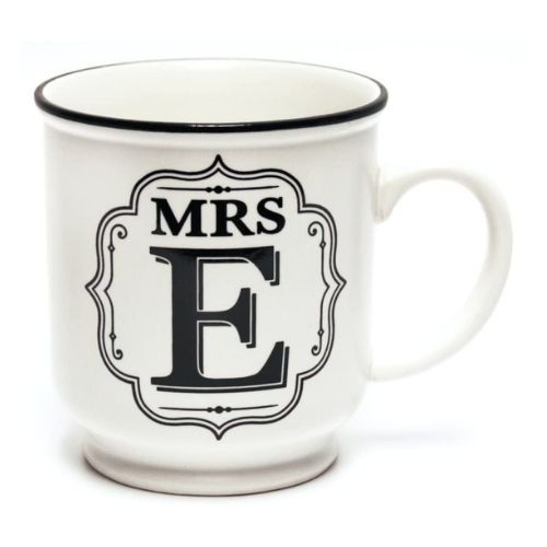 Mrs E White and Black Alphabet Mug Mugs FabFinds   