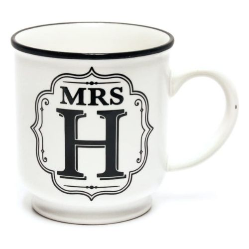 Mrs H White and Black Alphabet Mug Mugs FabFinds   