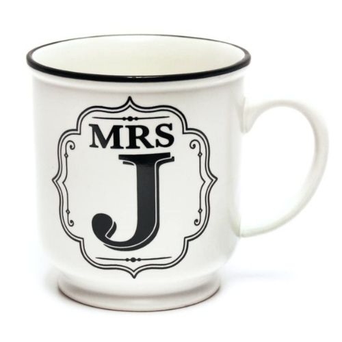 Mrs J White and Black Alphabet Mug Mugs FabFinds   