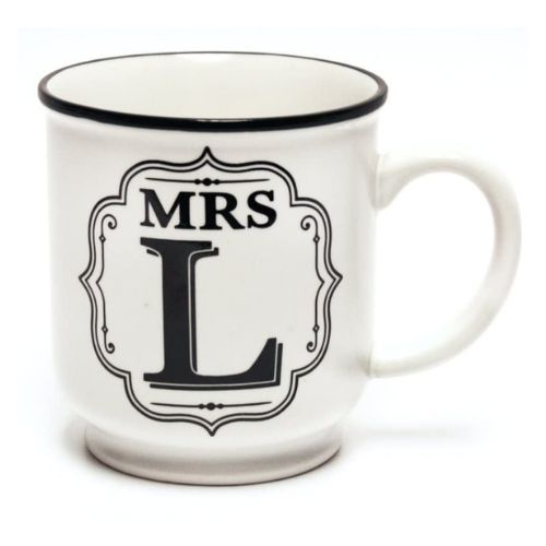 Mrs L White and Black Alphabet Mug Mugs FabFinds   