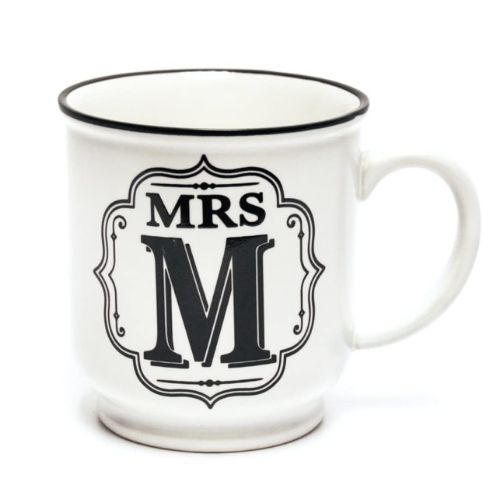 Mrs M White and Black Alphabet Mug Mugs FabFinds   