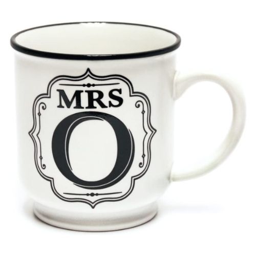 Mrs O White and Black Alphabet Mug Mugs FabFinds   