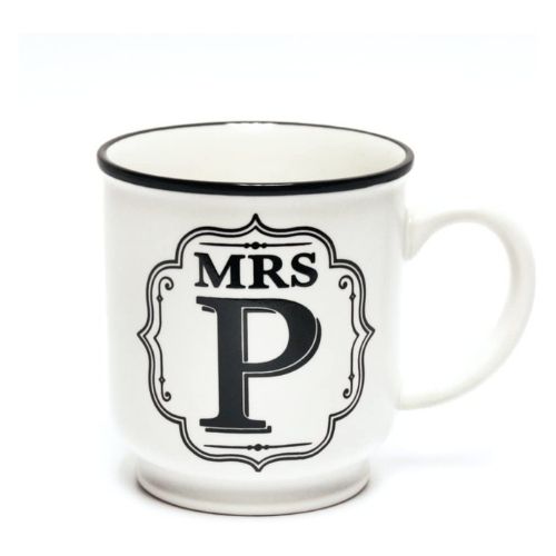 Mrs P White and Black Alphabet Mug Mugs FabFinds   