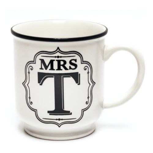 Mrs T White and Black Alphabet Mug Mugs FabFinds   