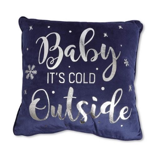 Navy 'Baby It's Cold Outside' Foil Print Christmas Cushion 43x 43cm Christmas Cushions & Throws FabFinds   