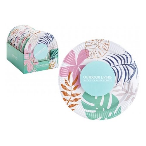 Outdoor Colourful Abstract Leaf Paper Plates 9" 8 Pk Disposable Plates PMS   