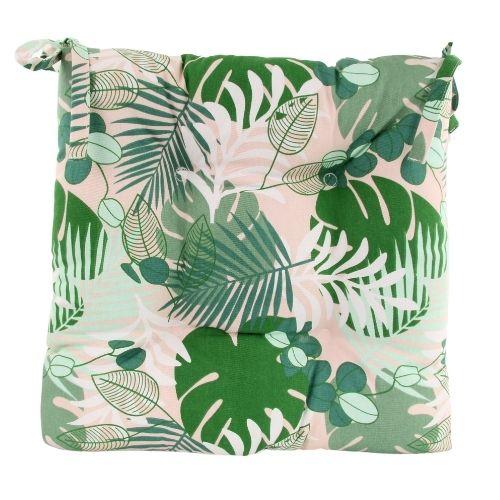 Square Tropical Print Pink and Green Seat Pad Cushion 40cm x 40cm Cushions FabFinds   