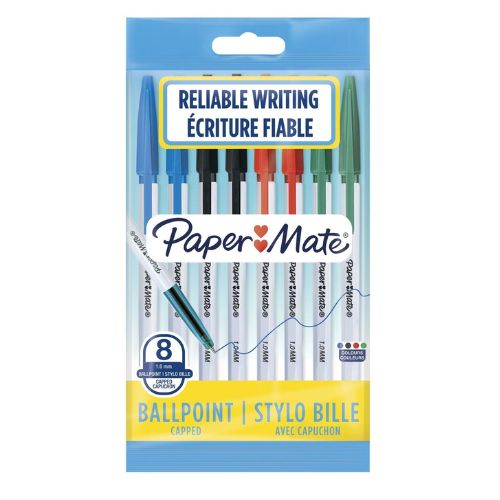 Papermate Assorted Capped Ballpoint Pens 8 Pack Stationery Papermate   