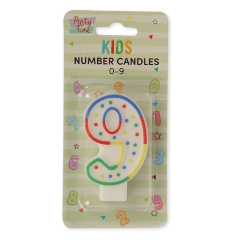 Party Time Kids Number Birthday Candles 0-9 Birthday Candles PS Imports No.9  