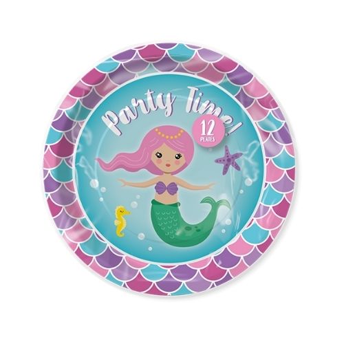 Mermaid Disposable Paper Plates Pack Of 12 Kids Party Bundles FabFinds   