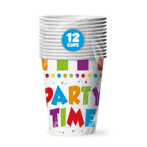 Party Time Disposable Paper Cups Pack Of 12 Disposable Cups FabFinds   