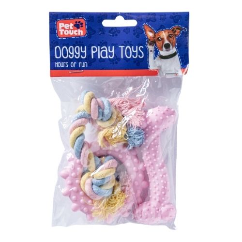Pastel Puppy Play Assorted Rubber Dog Toys 3 Pack Dog Toys Pet Touch Pink  