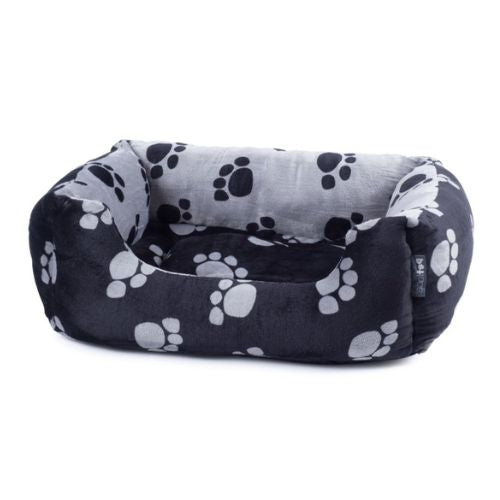 Petface Black & Grey Paw Print Plush Square Pet Bed Medium Size Dog Beds Petface   