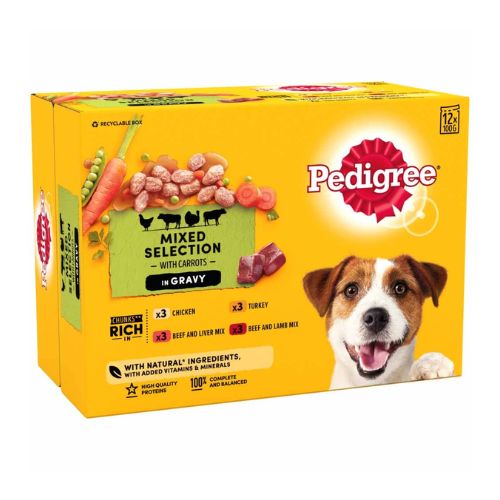 Pedigree Mixed Selection In Gravy Dog Food Pouches 12 x 100g Dog Food Pedigree   