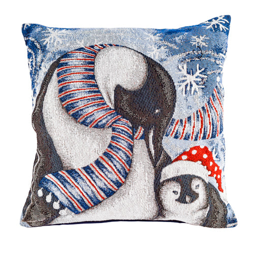 Mother and Baby Penguin Christmas Cushion 45cm x 45cm Christmas Cushions & Throws FabFinds   