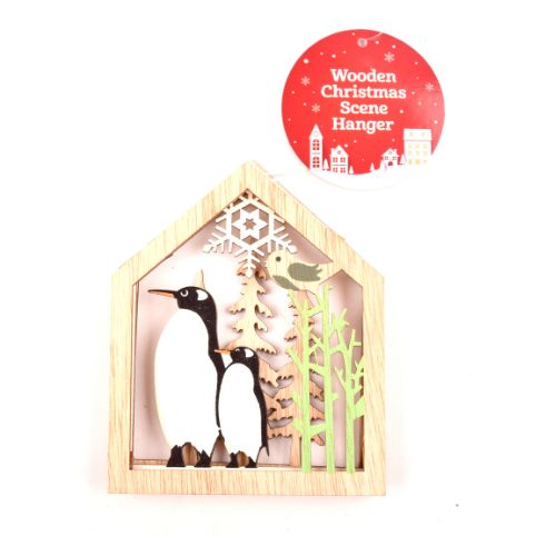 Wooden Christmas Scene Hanging Decoration Assorted Designs Christmas Decorations FabFinds Penguin  