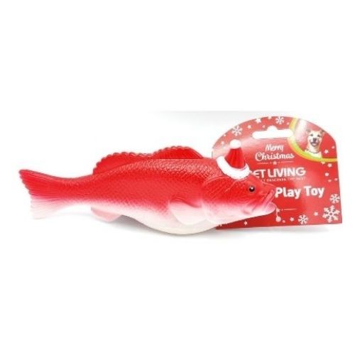 Pet Living Christmas Squeaky Fish Doggy Toy Christmas Gifts for Dogs Pet Living Red  