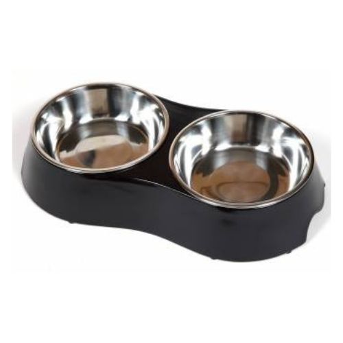 Hounds Melamine Paw Print Stainless Steel Dog Bowl Assorted Sizes & Colours Dog Accessories Hounds Black Twin Large 32cm  