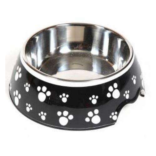 Hounds Black and White Paw Stainless Steel Pet Bowl Assorted Sizes Petcare Hounds Small 17.5cm  