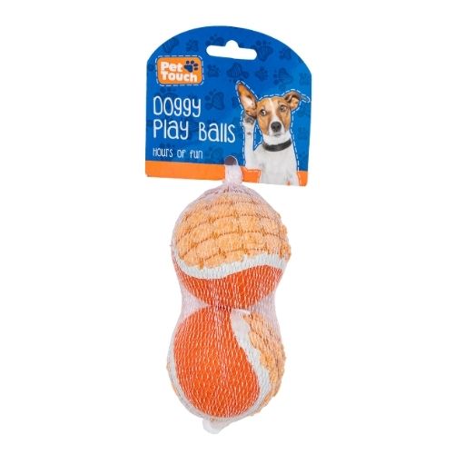 Pet Touch Textured Dog Play Tennis Ball Toy 2 Pack Dog Toys Pet Touch Orange  
